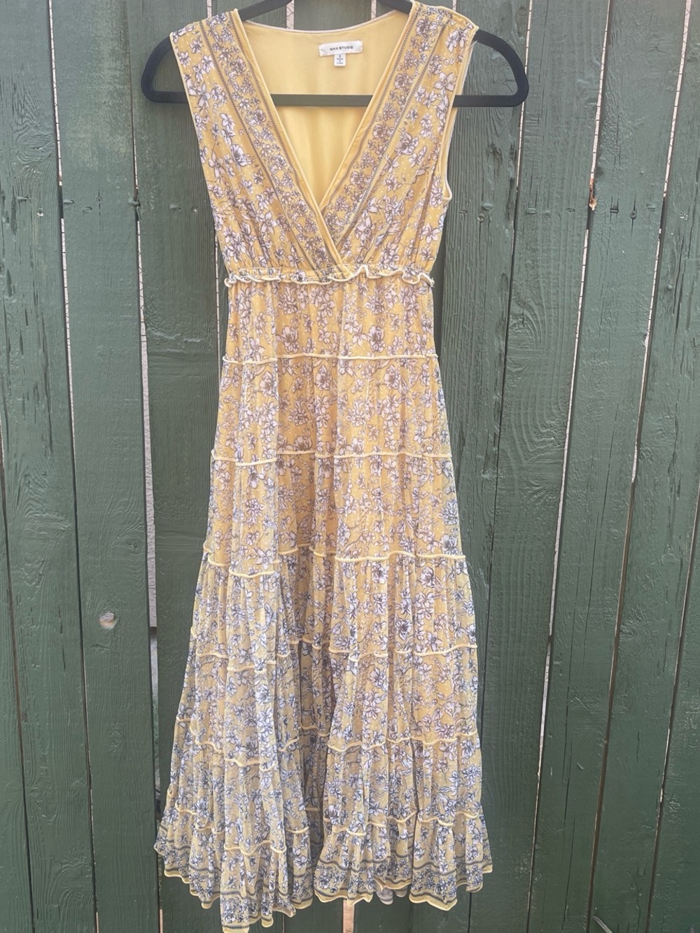 Max Studio Yellow Floral Tiered Midi Dress